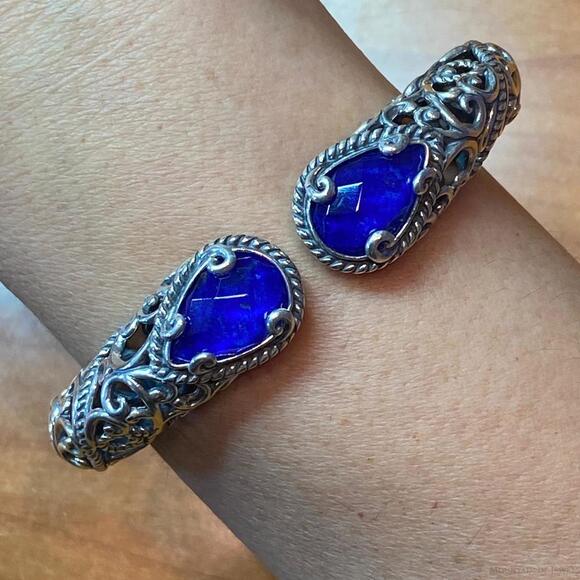Carolyn Pollack Sterling Silver Faceted Lapis Doublet Decorated Hinged Bracelet - Picture 1 of 10